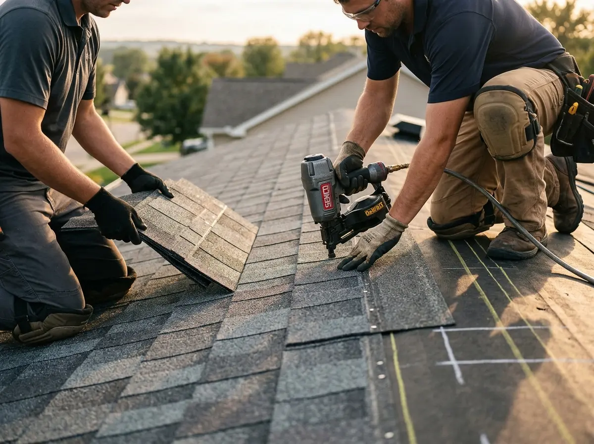 Professional roofer working on a residential roof in Union Gap